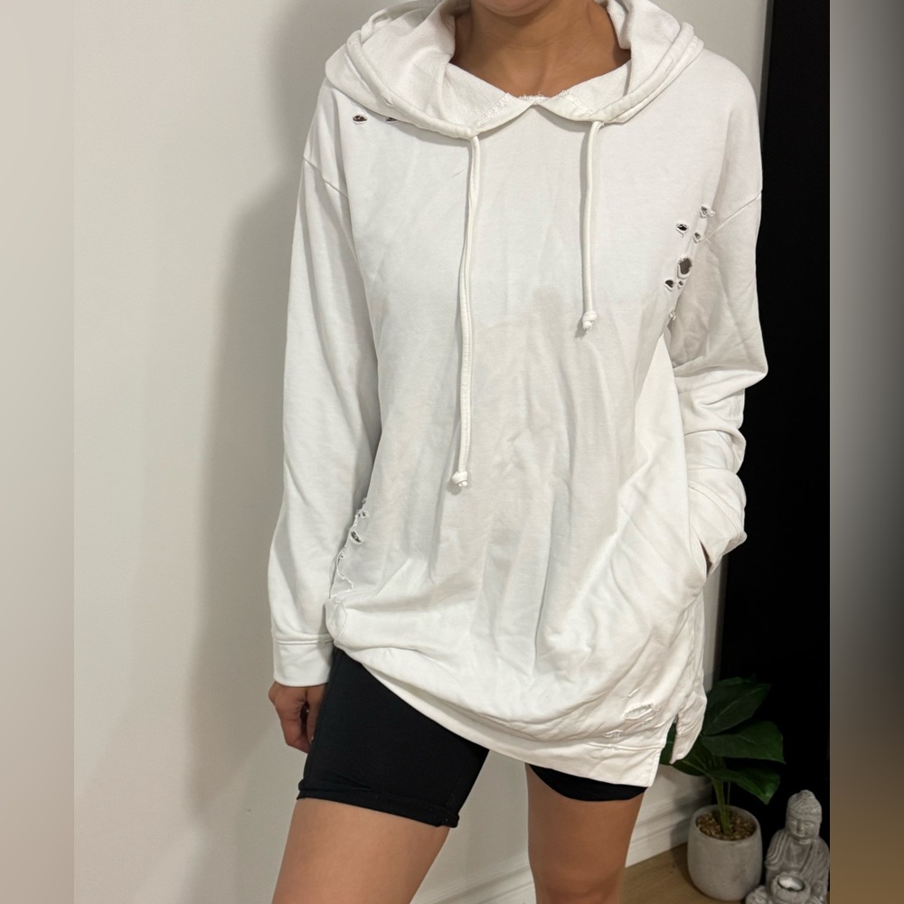 White Distressed Hoodie for Women
